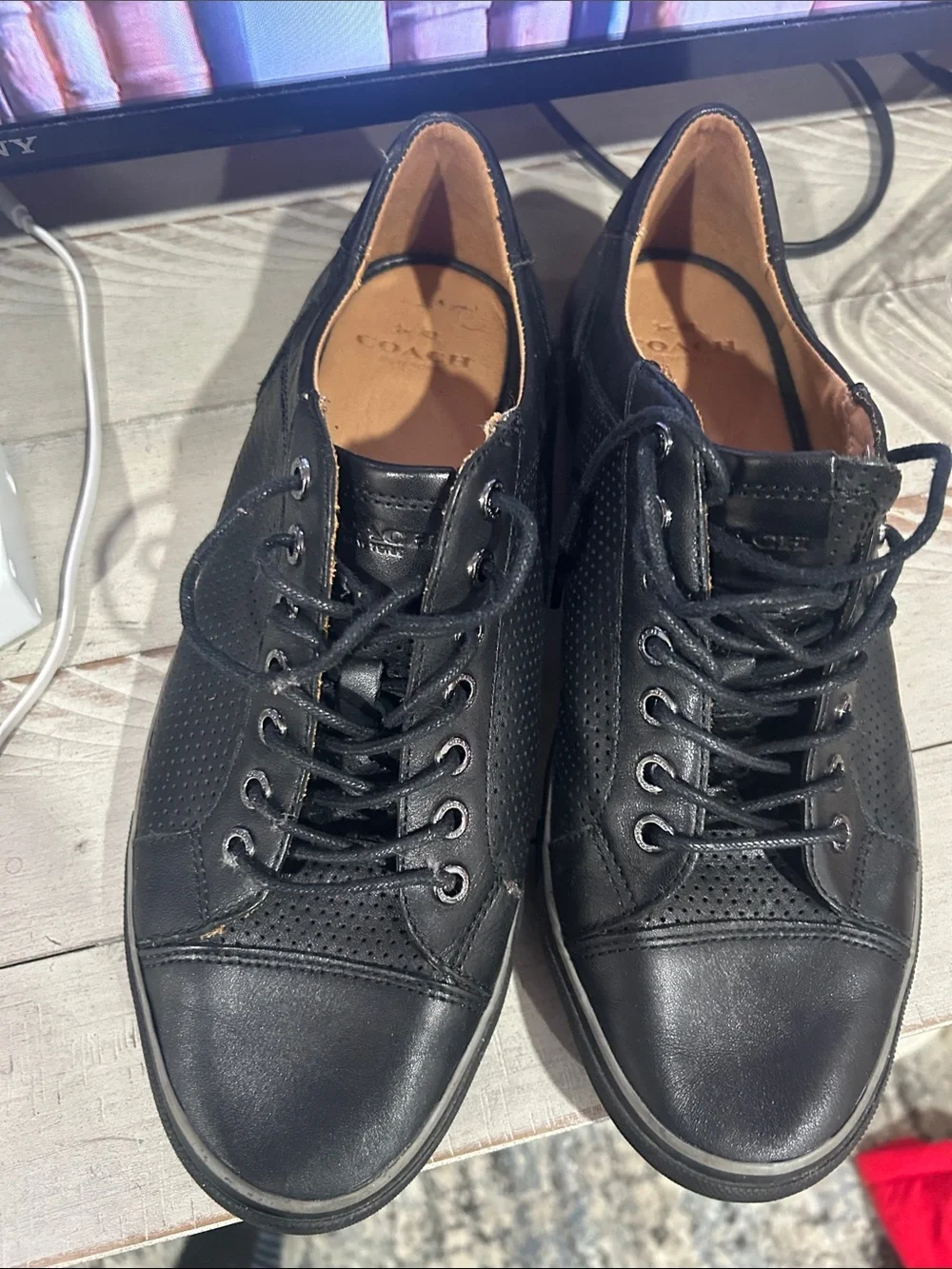 Coach Men’s Black Leather Perforated Lace-Up Sneakers